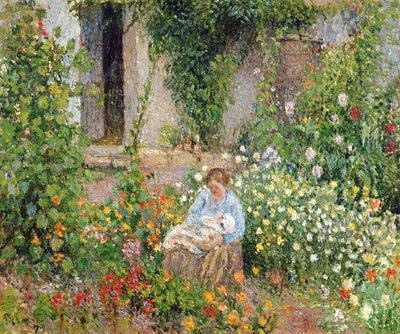 花の中の母と子、1879 作： Camille Jacob Pissarro